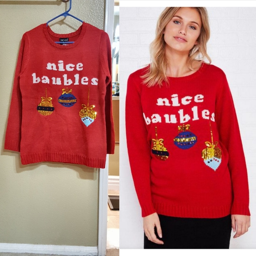 NWT Wet Seal Nice Baubles Christmas sweater